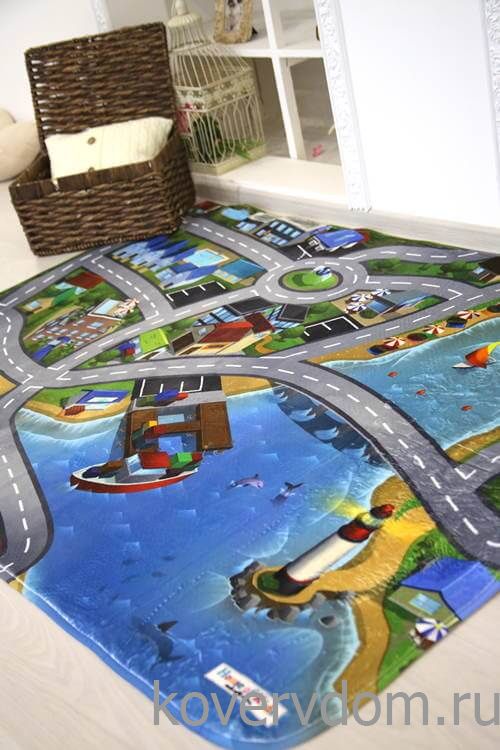 Детский развивающий 3D ковер с дорогами ГОРОДОК в морской бухте 86134